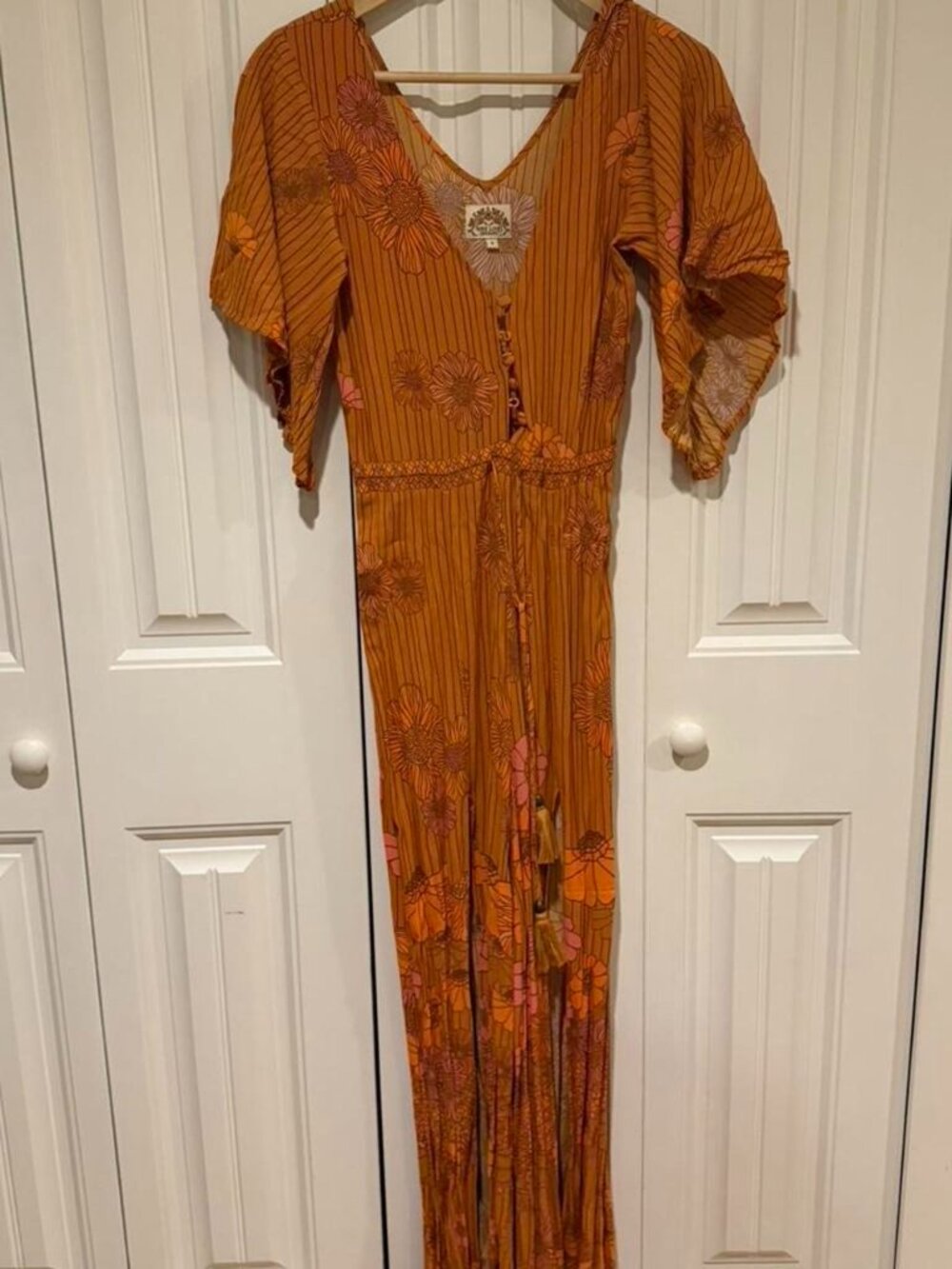 Nine Lives Bazaar Women's Orange and Brown Jumpsuit